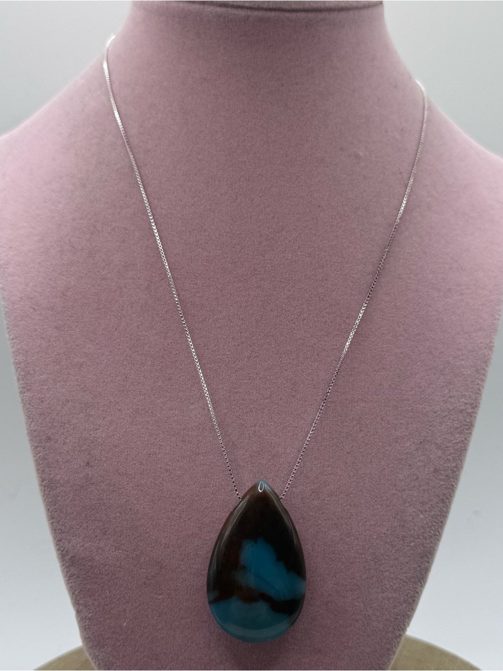 Sterling silver Blue boulder opal and Pendant Necklace
